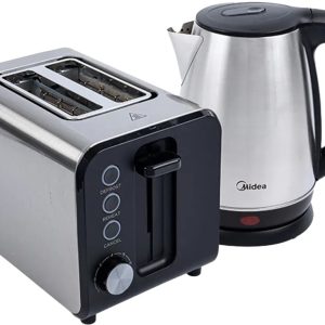 Midea Deluxe Stainless Kettle and 2 Slice Toaster Breakfast Pack